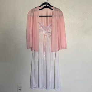 Vtg Nylon White Slip & Pink Bedjacket Lingerie Bundle Set Size S Size 40